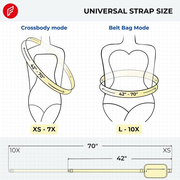Essential+ Off White Fanny Pack w/70" Strap - Plus Size & Double Compartment - Picture 7 of 9